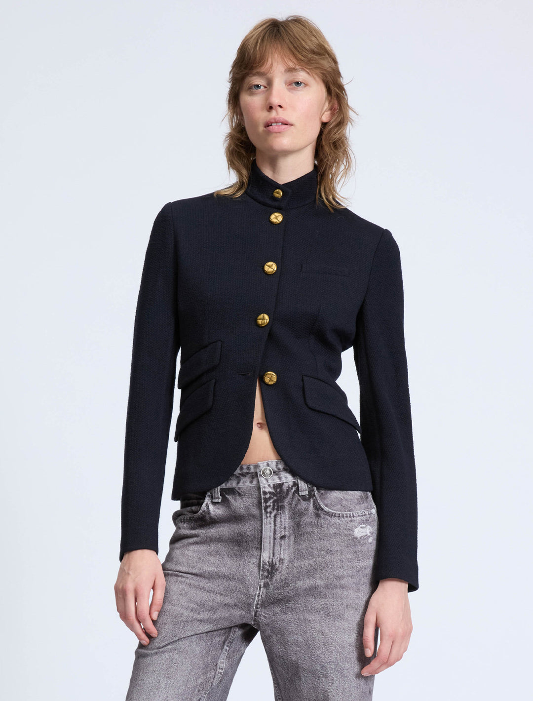 Rag & Bone Slade Cropped Textured Blazer - Navy