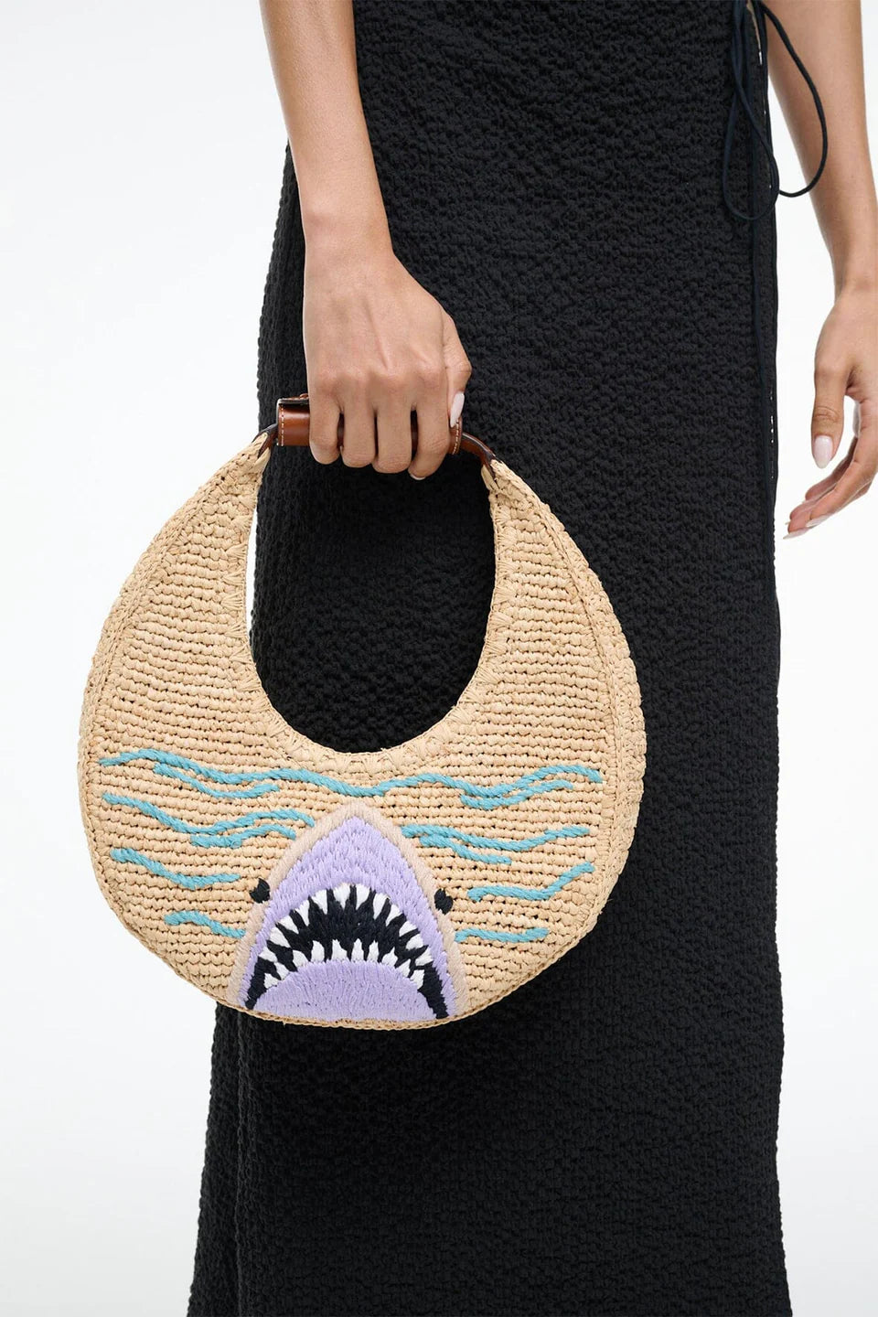 Staud Moon Raffia Bag Great White