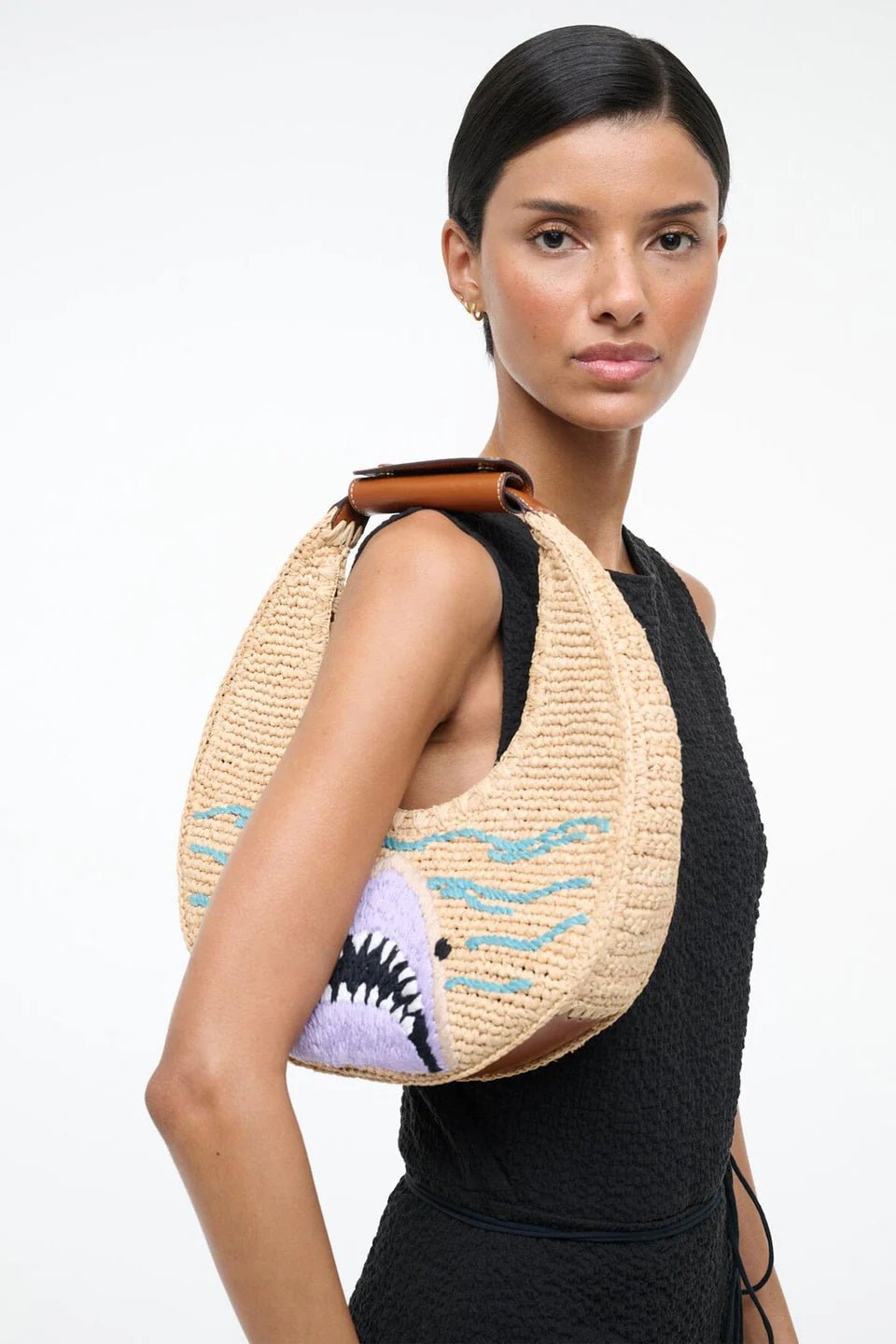 Staud Moon Raffia Bag Great White