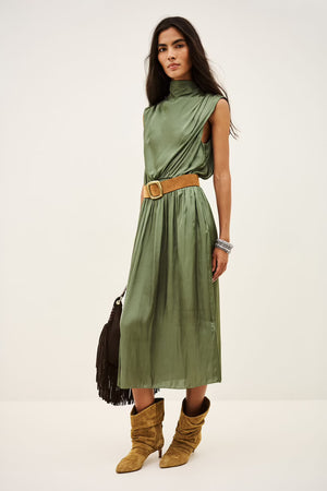 Ba&sh Celea Robe Midi Dress - Kaki