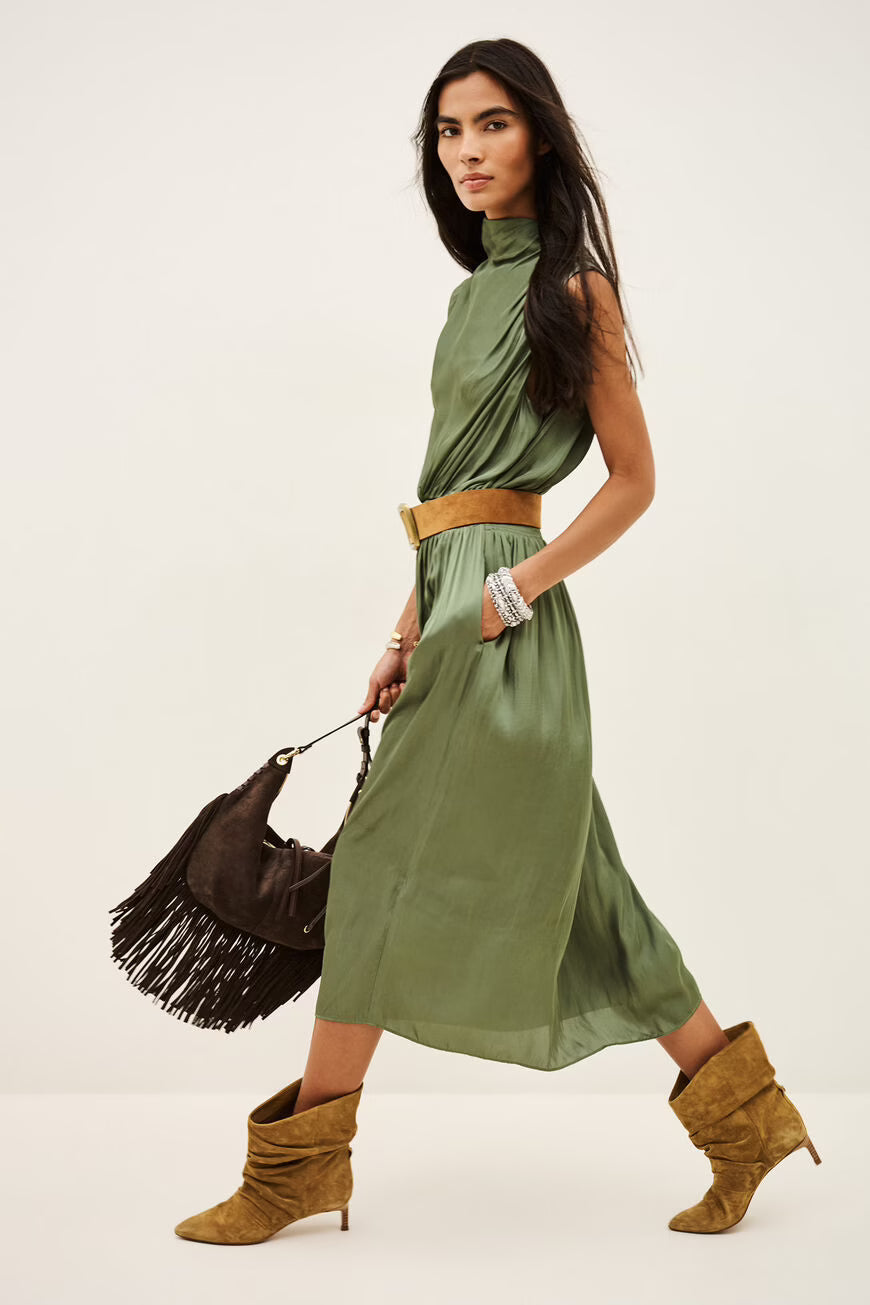 Ba&sh Celea Robe Midi Dress - Kaki