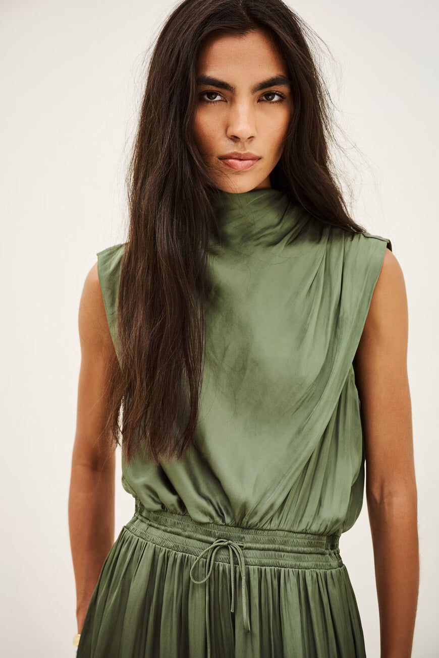 Ba&sh Celea Robe Midi Dress - Kaki