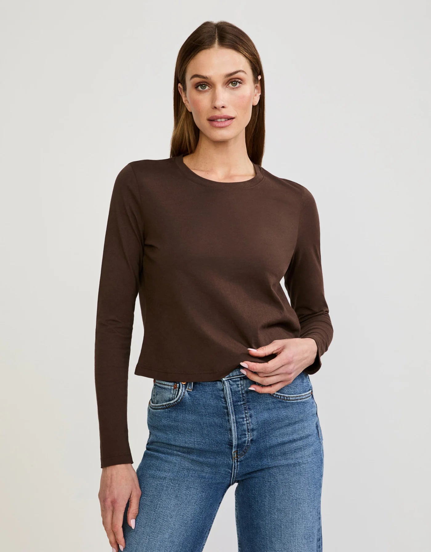 Maison Wheat Austin Long Sleeve Tee - Espresso