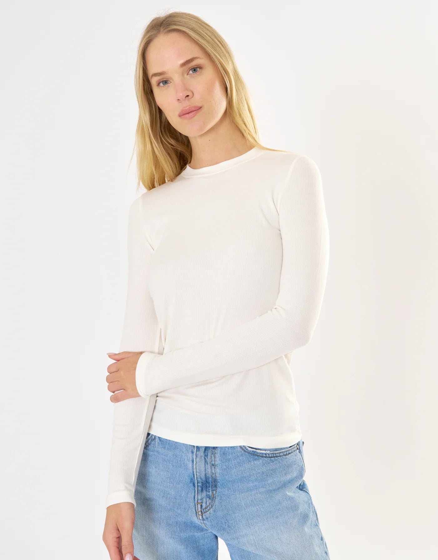 Maison Wheat Chicago Ribbed Long Sleeve  - White