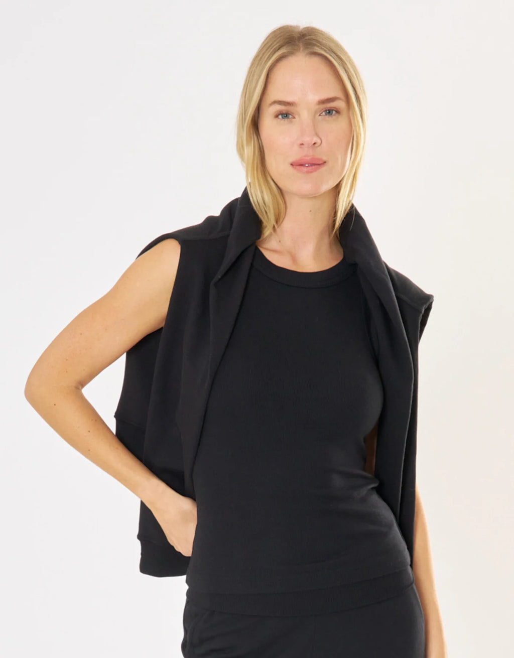 Maison Wheat Knoxville Ribbed Tank - Black
