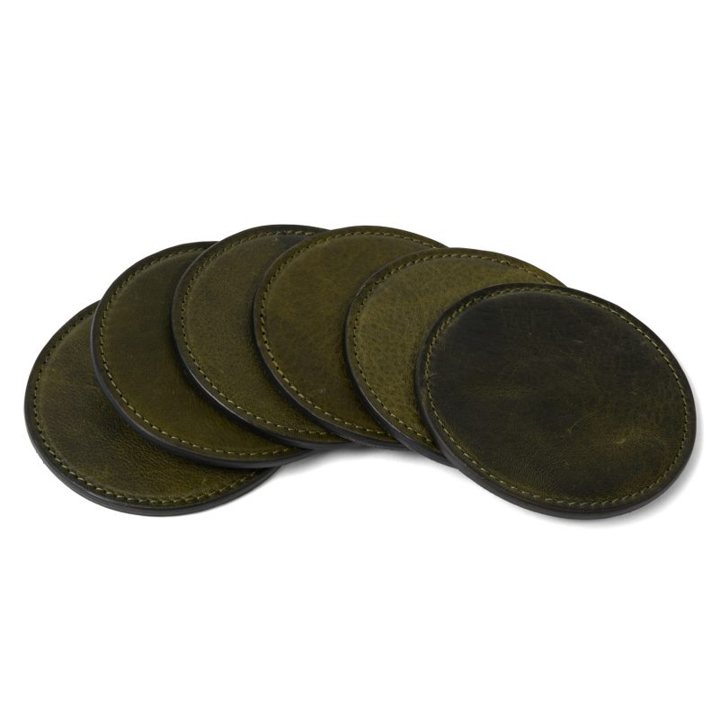 Moore & Giles Leather Coaster Set - Titan Milled Olive