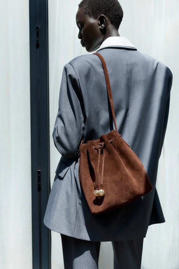 Liffner Charm Bucket Small Dark Brown Suede