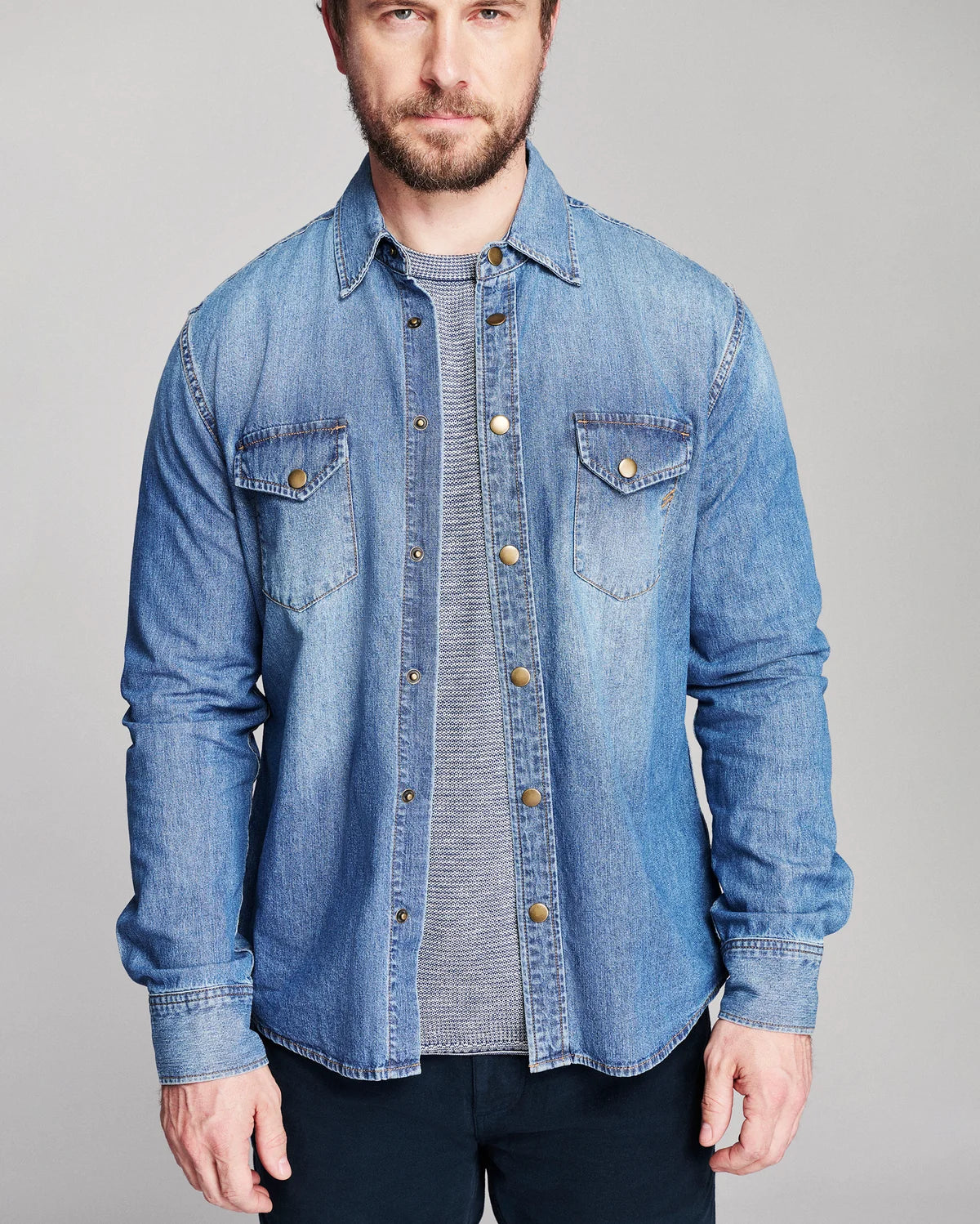 Billy Reid Tuck Stripe Crew  - Denim