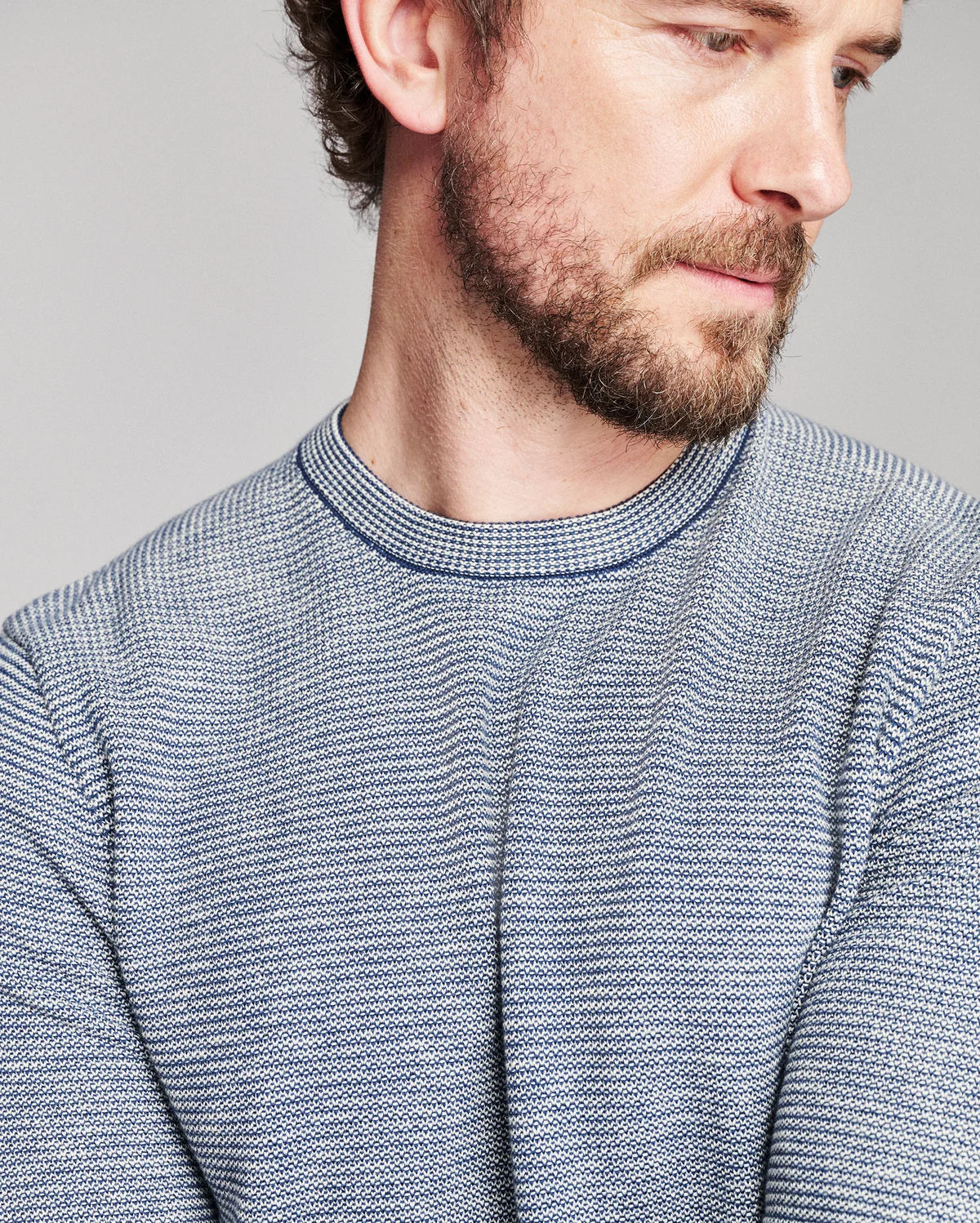 Billy Reid Tuck Stripe Crew  - Denim