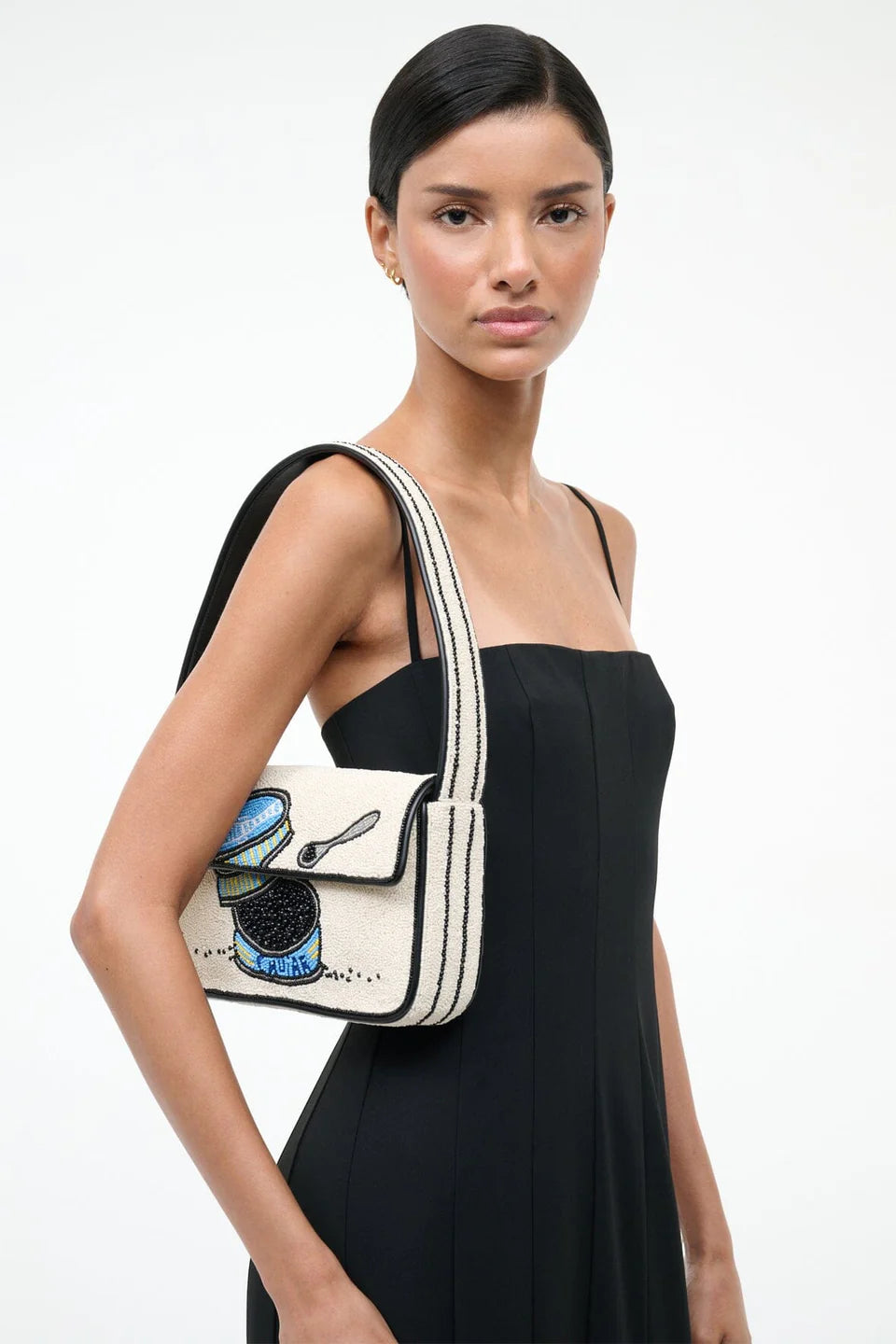 Staud Tommy Beaded Bag Caviar Dreams