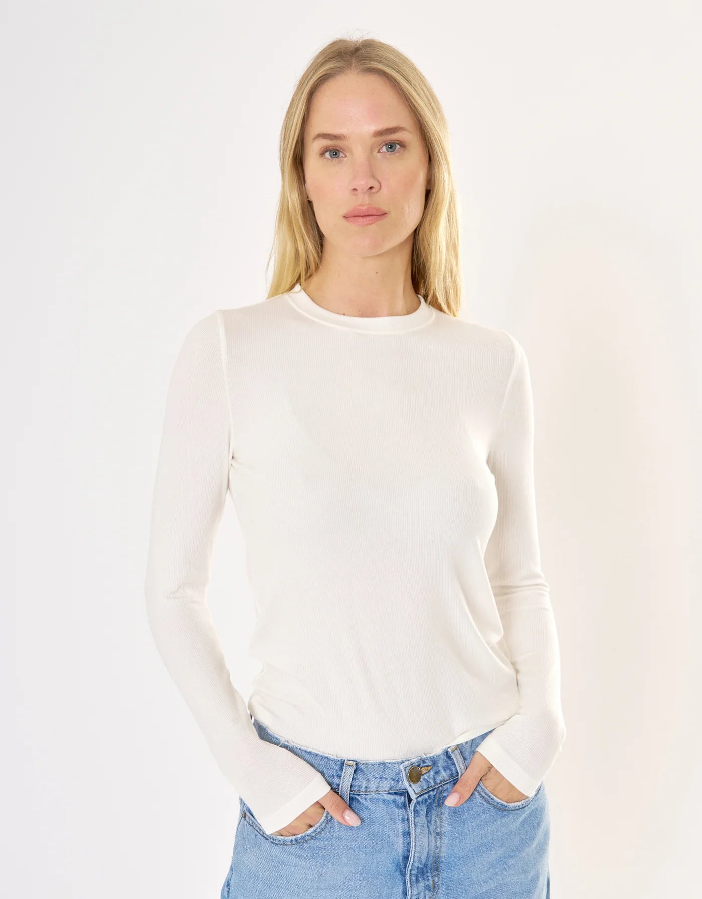 Maison Wheat Chicago Ribbed Long Sleeve  - White