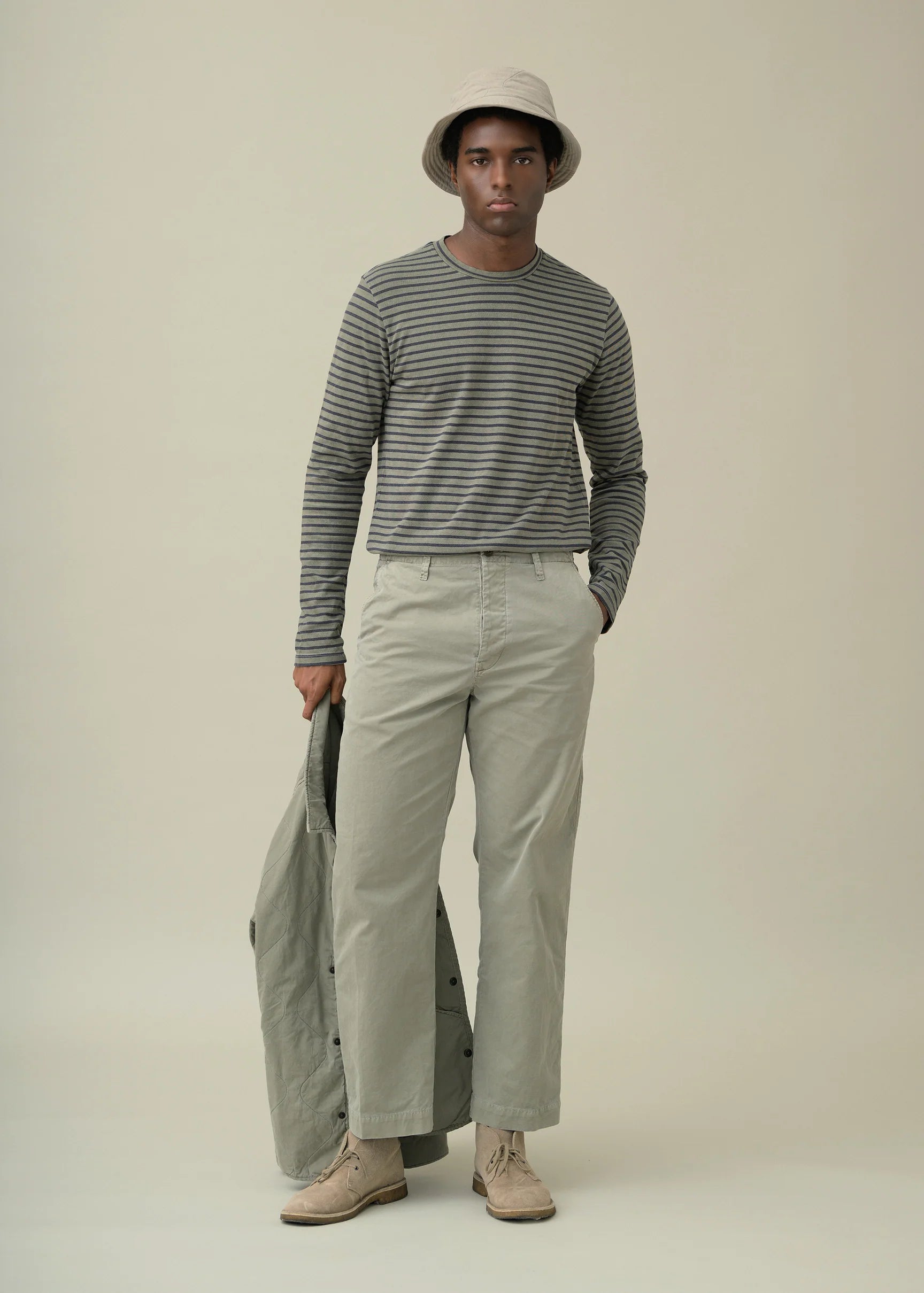 Save Khaki United LS Organic Hemp Stripe Crew Tee - Lichen
