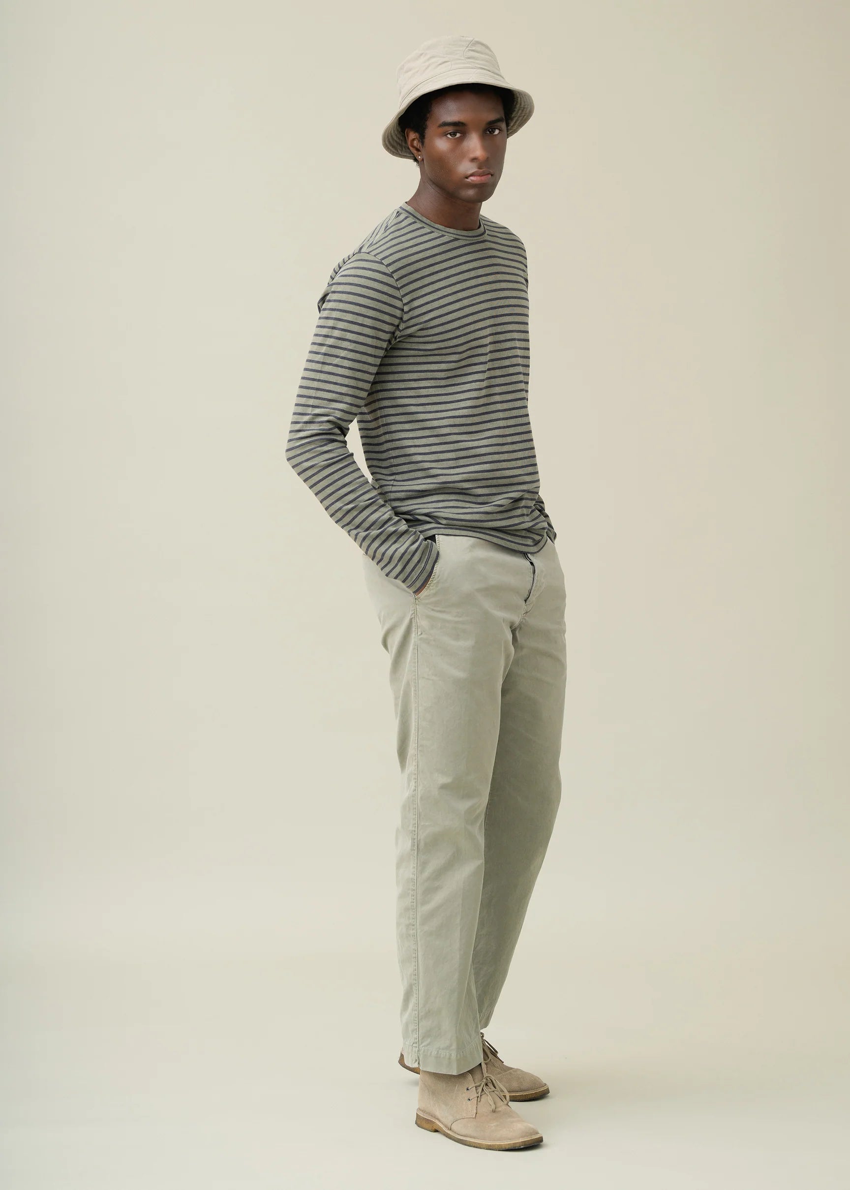 Save Khaki United LS Organic Hemp Stripe Crew Tee - Lichen