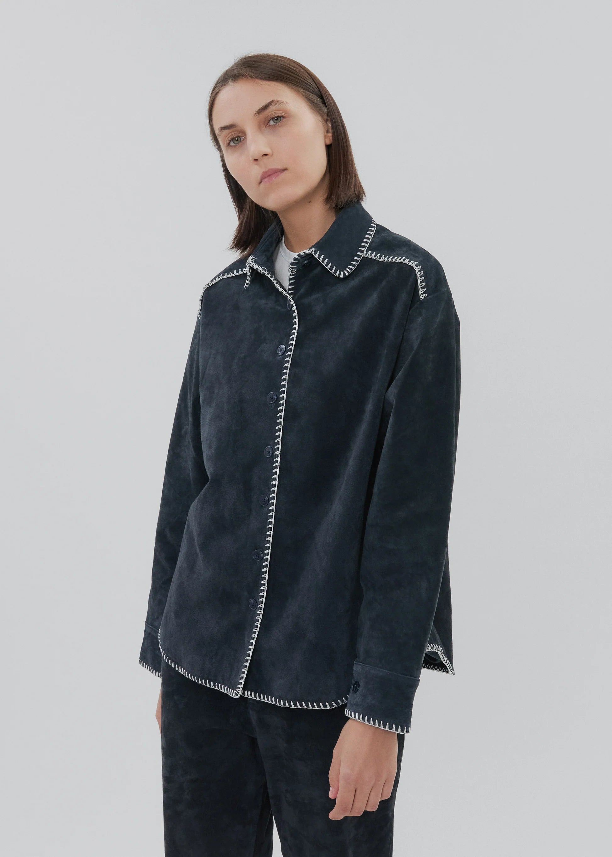 Still Here Western Shirt - Navy Suede