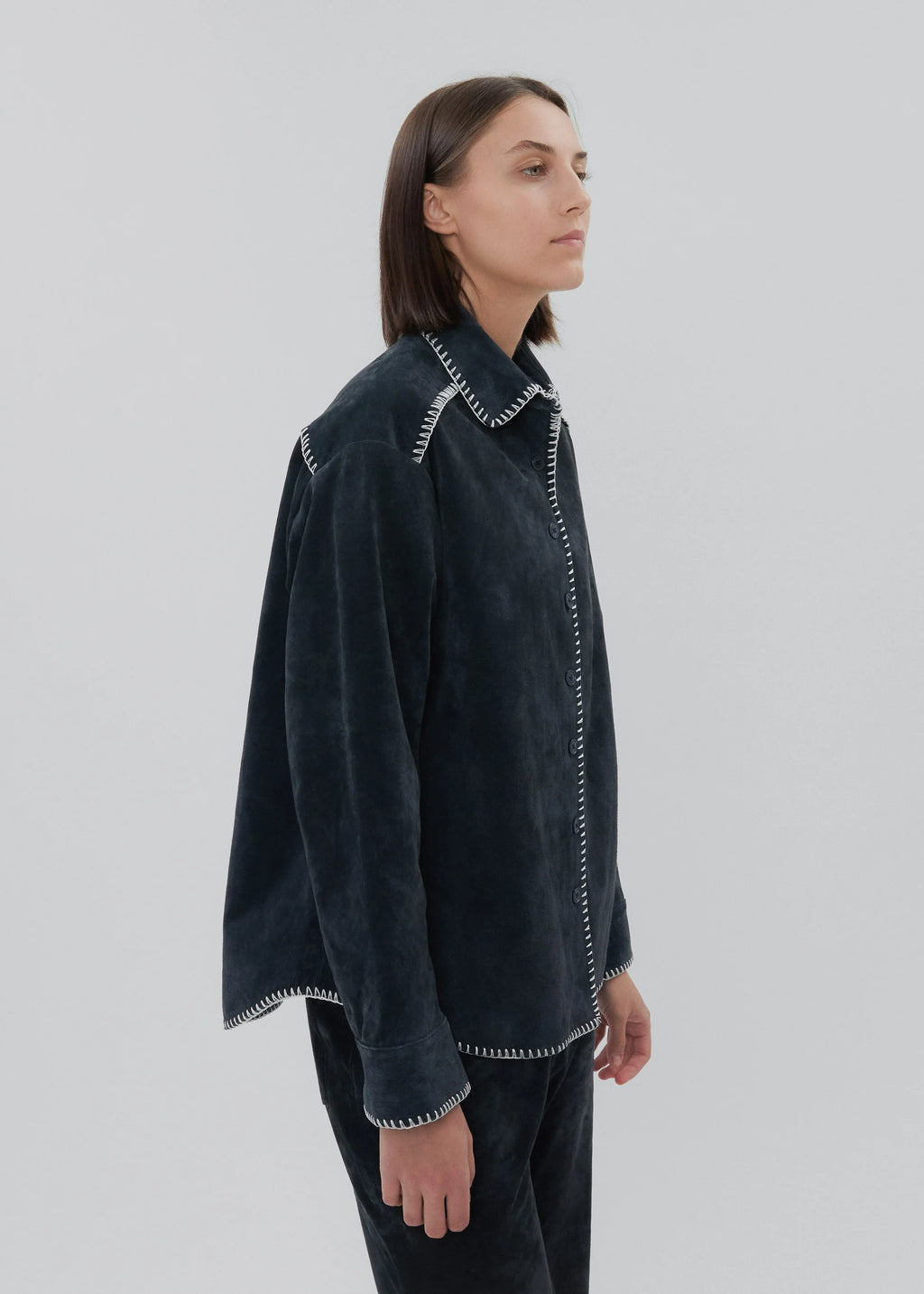 Still Here Western Shirt - Navy Suede