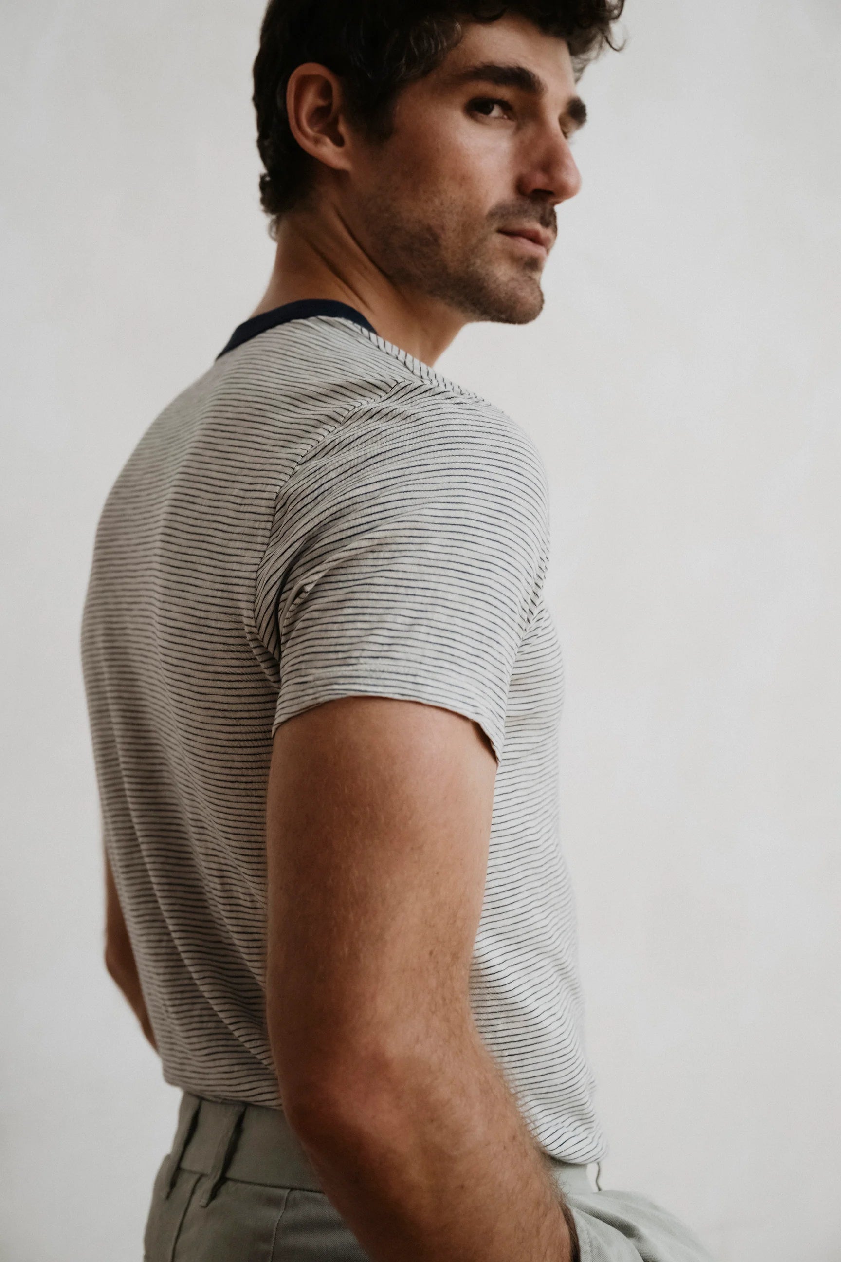 Save Khaki United SS Thin Stripe Ringer Tee - Ash