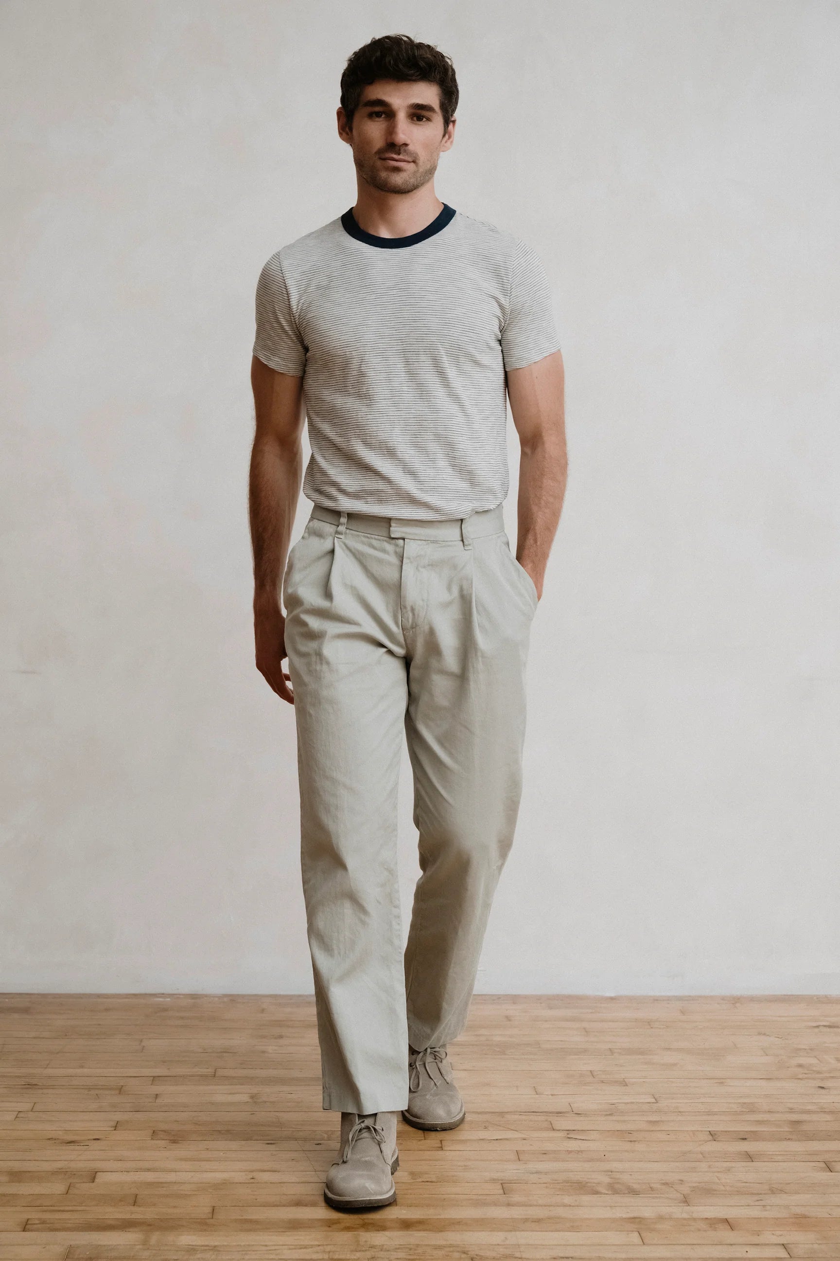 Save Khaki United SS Thin Stripe Ringer Tee - Ash