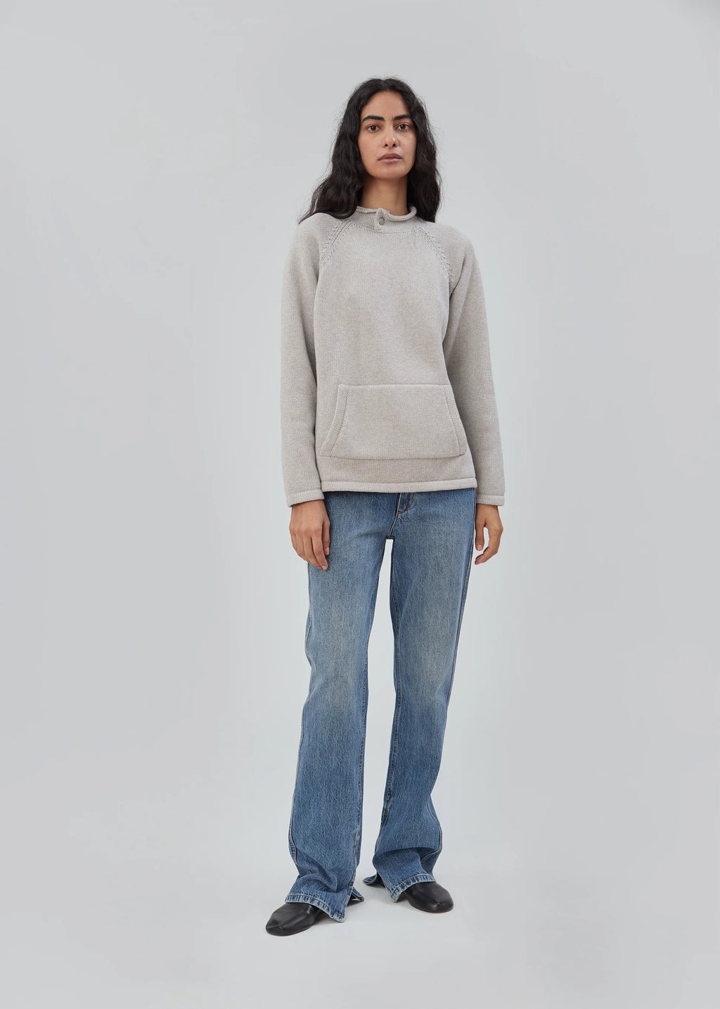 Still Here Snap Collar Sweater - Light Grey
