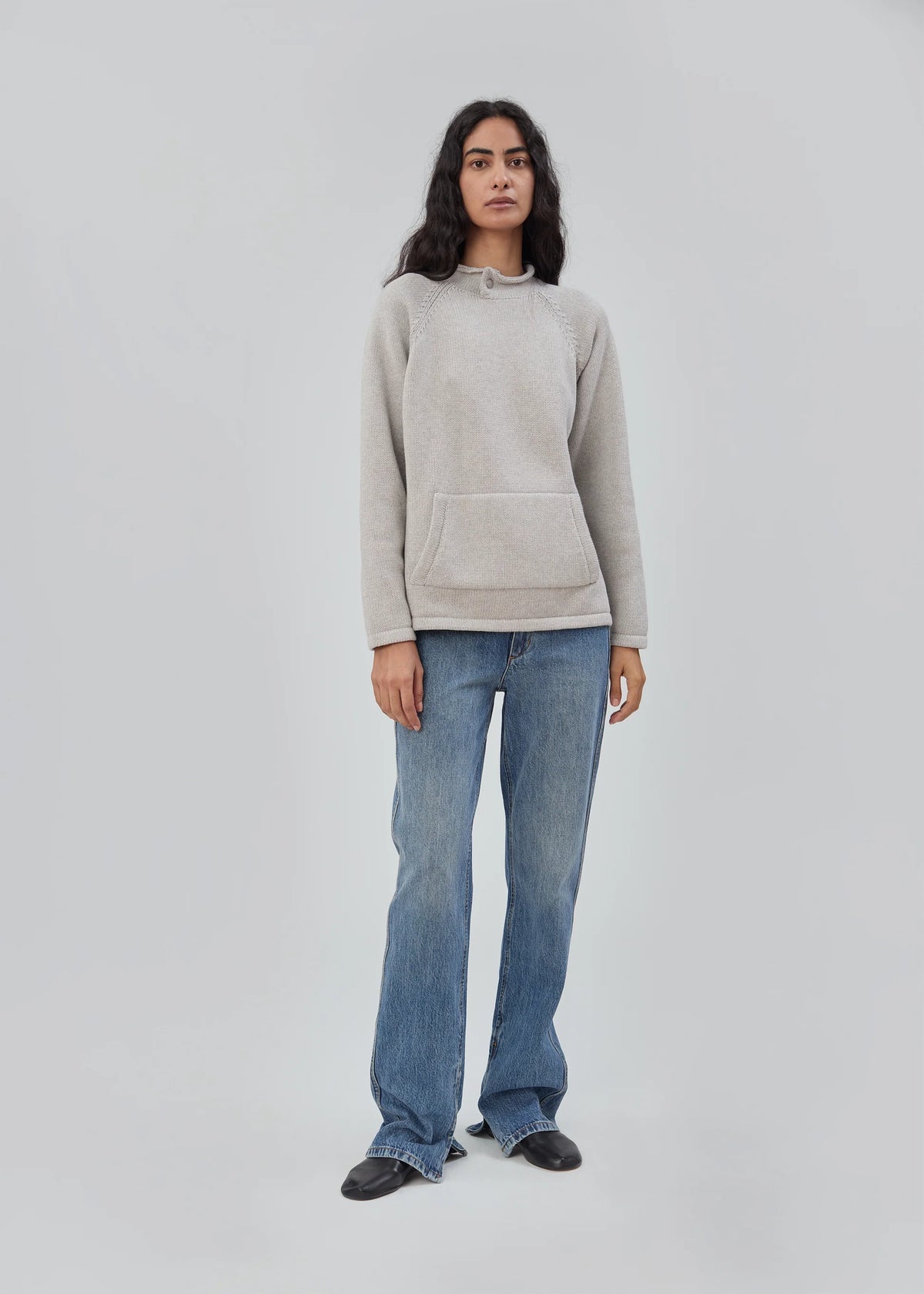 Still Here Snap Collar Sweater - Light Grey
