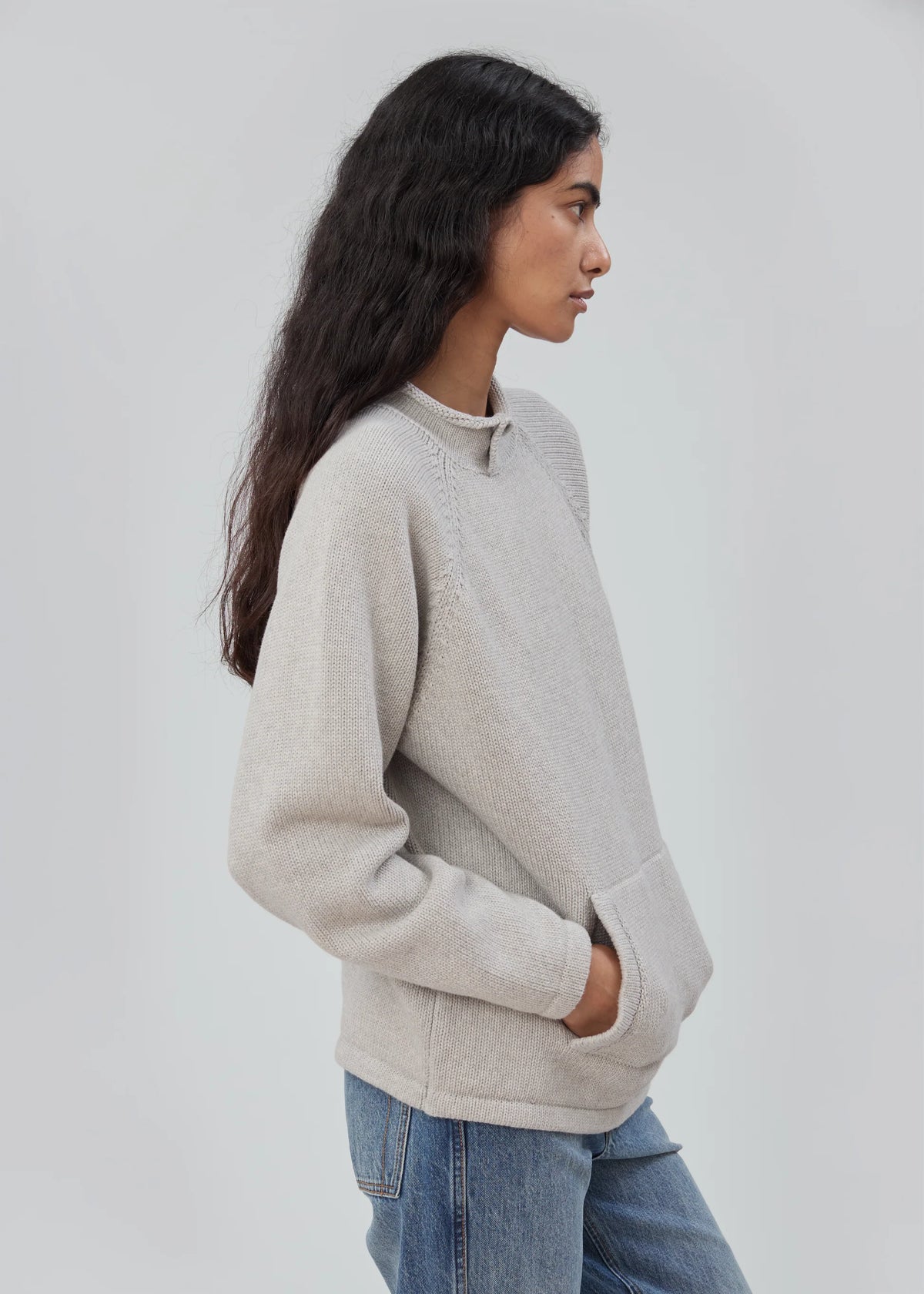 Still Here Snap Collar Sweater - Light Grey