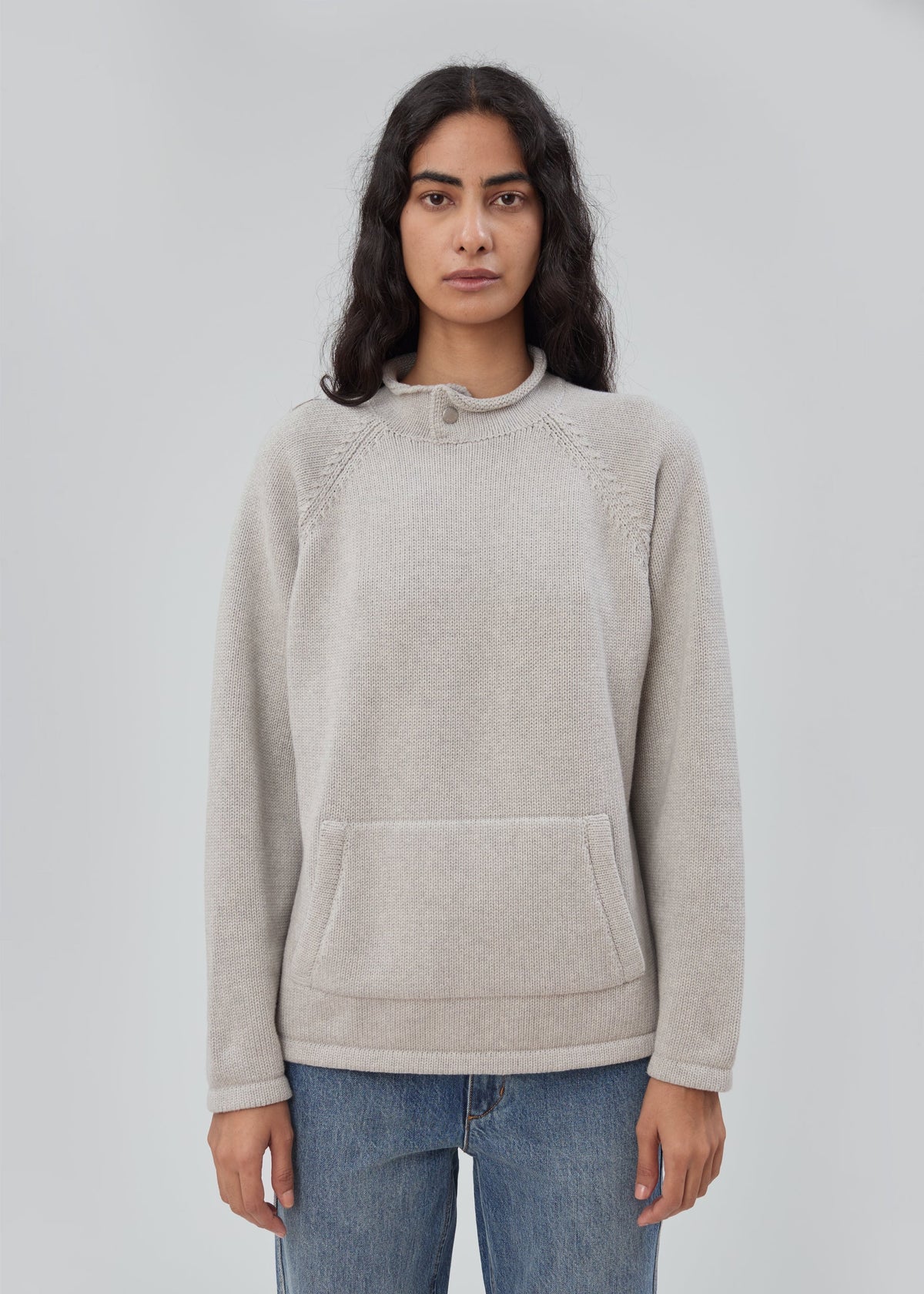 Still Here Snap Collar Sweater - Light Grey