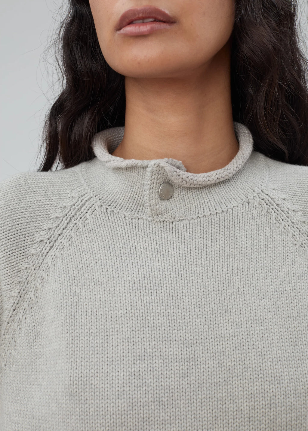 Still Here Snap Collar Sweater - Light Grey