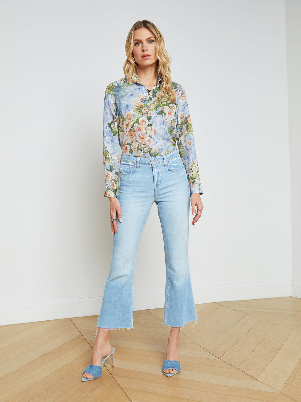 L'Agence Kendra High-Rise Cropped Flare Jeans in Olympia