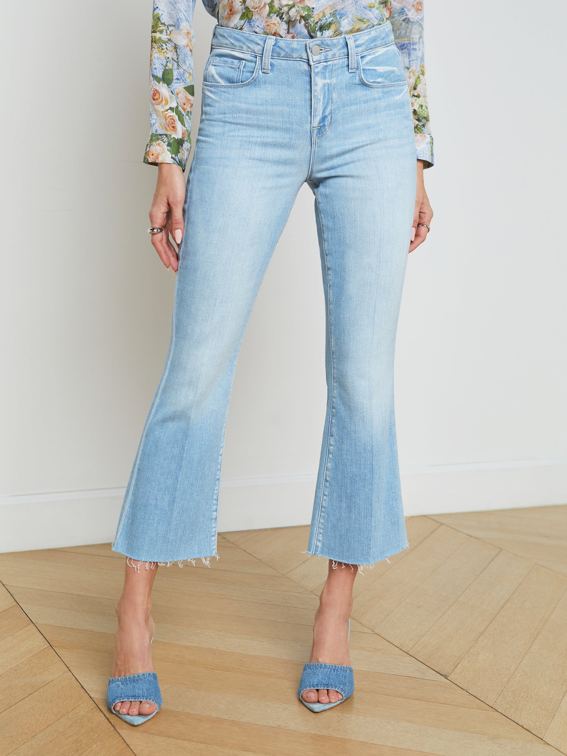 L'Agence Kendra High-Rise Cropped Flare Jeans in Olympia