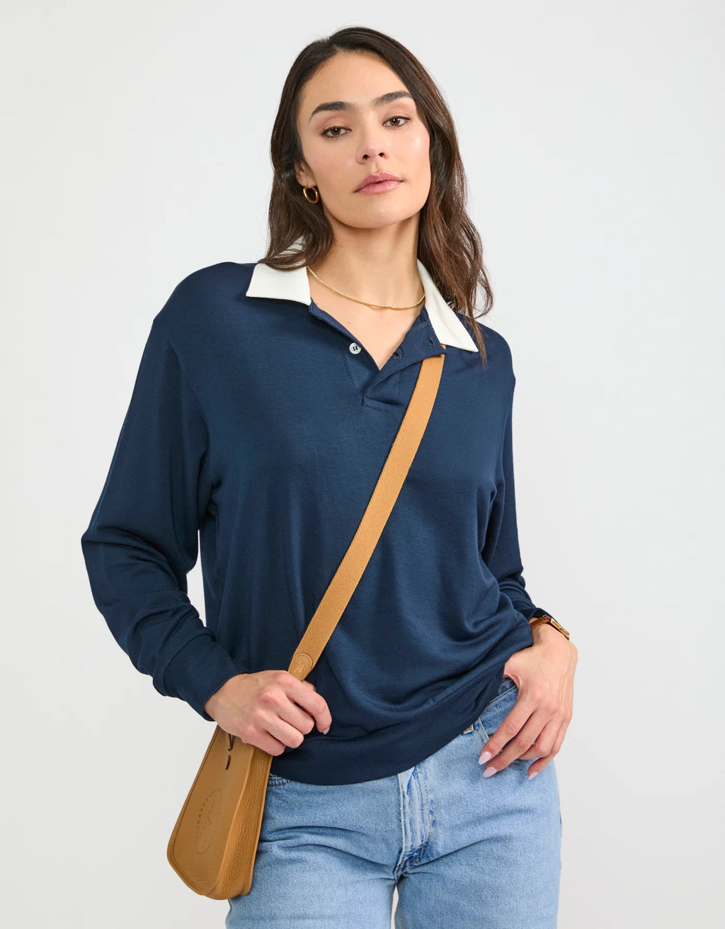 Maison Wheat Wellington Rugby Polo - Navy/White