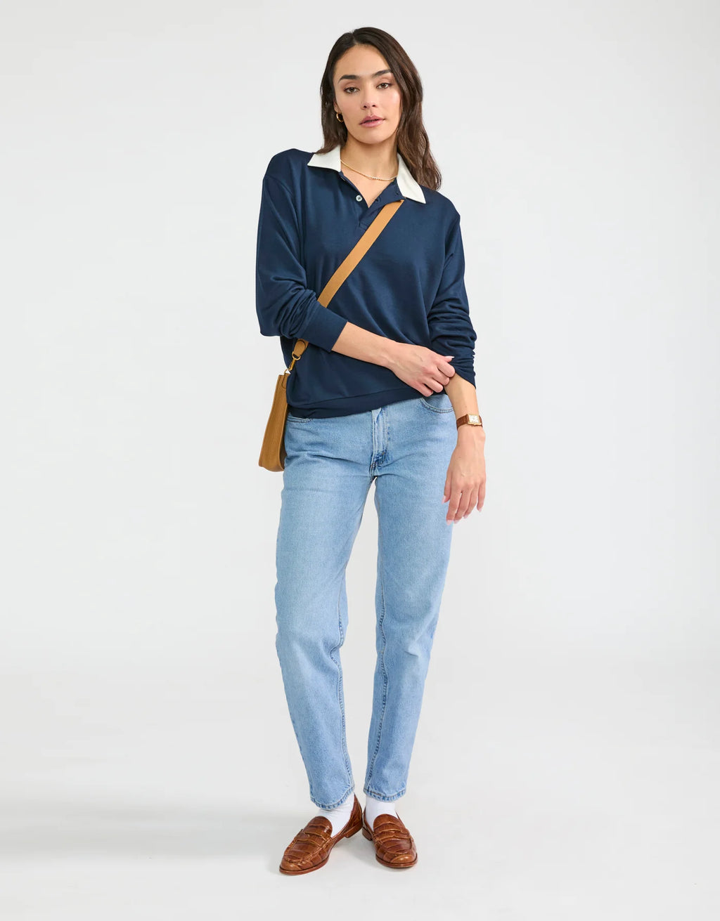 Maison Wheat Wellington Rugby Polo - Navy/White