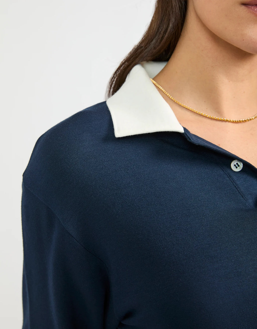 Maison Wheat Wellington Rugby Polo - Navy/White