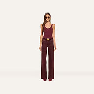 L'Agence Clayton Coated Wide-Leg Jean - Deep Sangria