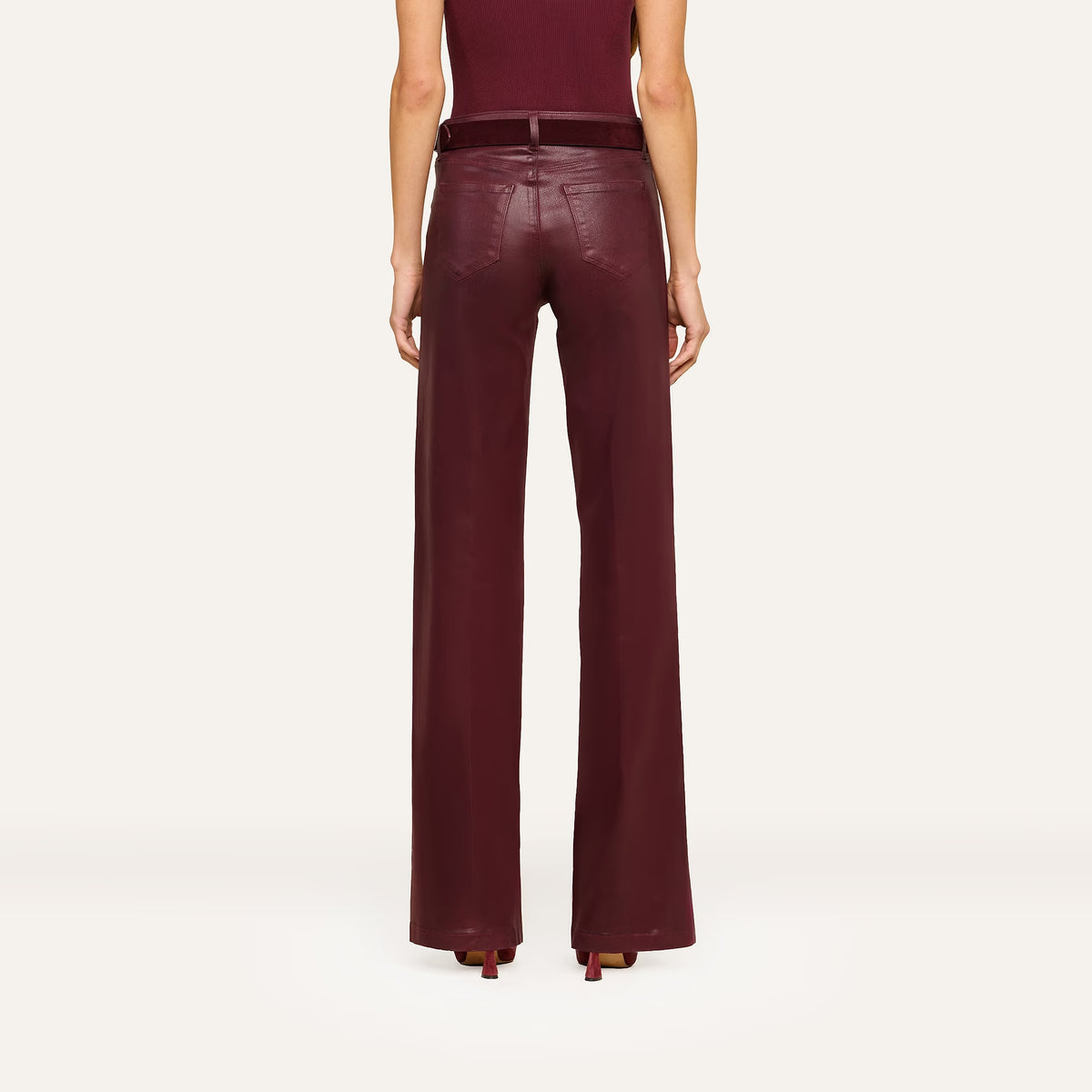 L'Agence Clayton Coated Wide-Leg Jean - Deep Sangria