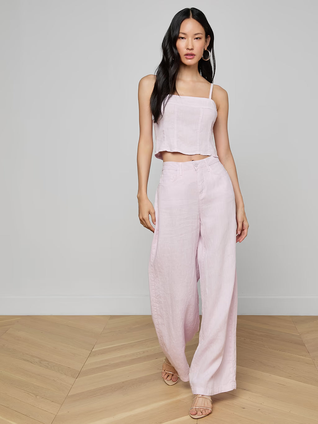 L'Agence Amara Linen Wide-Leg Pant - Icy Lilac