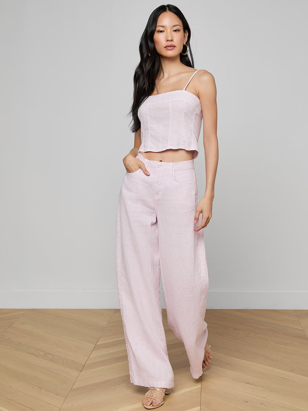L'Agence Amara Linen Wide-Leg Pant - Icy Lilac