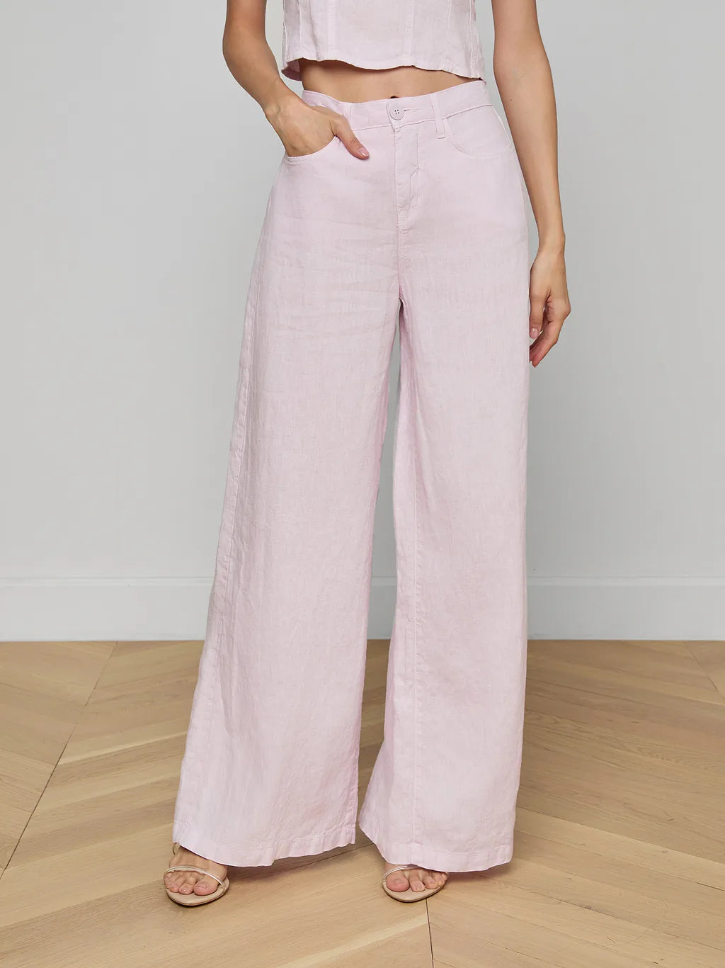 L'Agence Amara Linen Wide-Leg Pant - Icy Lilac