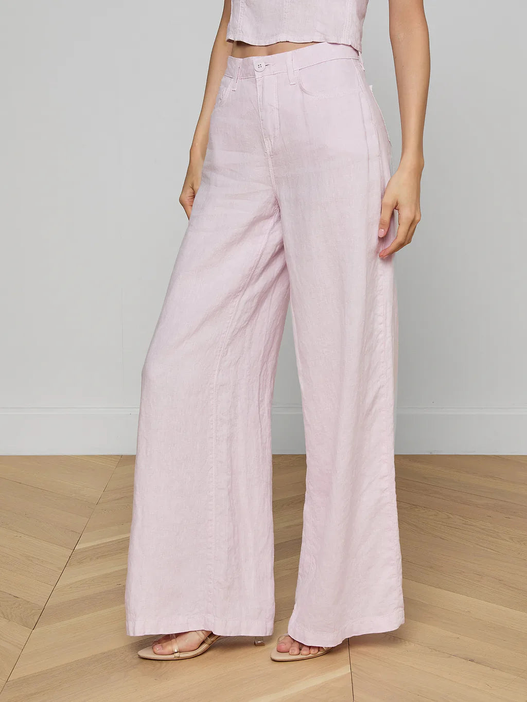 L'Agence Amara Linen Wide-Leg Pant - Icy Lilac