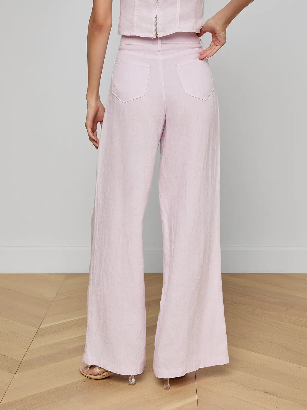 L'Agence Amara Linen Wide-Leg Pant - Icy Lilac
