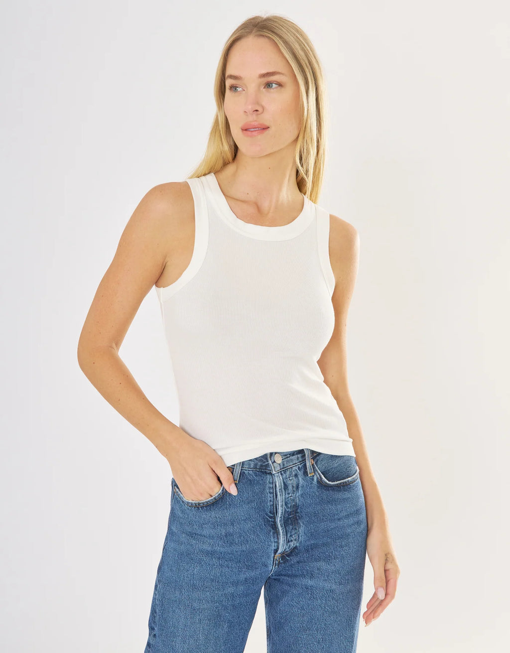 Maison Wheat Knoxville Ribbed Tank - White