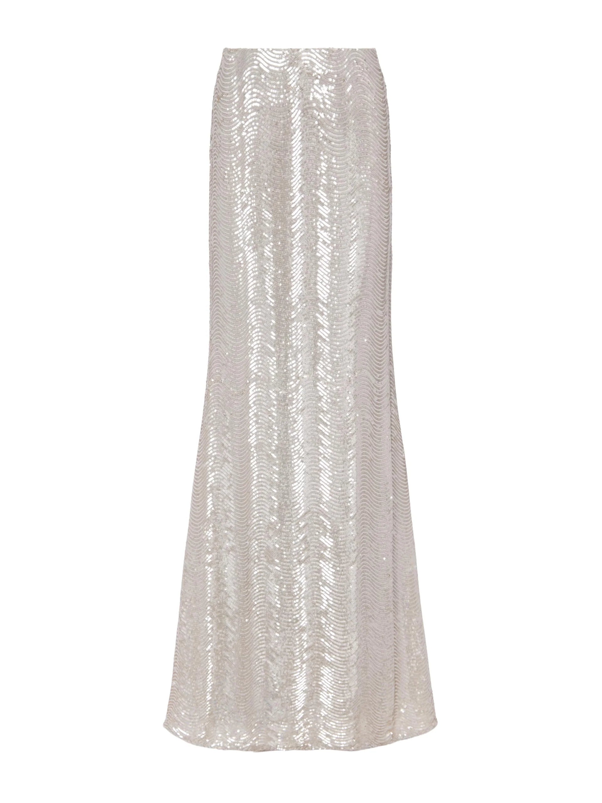 L'Agence Zeta Sequin Maxi Skirt - Silver Sequin Swirl