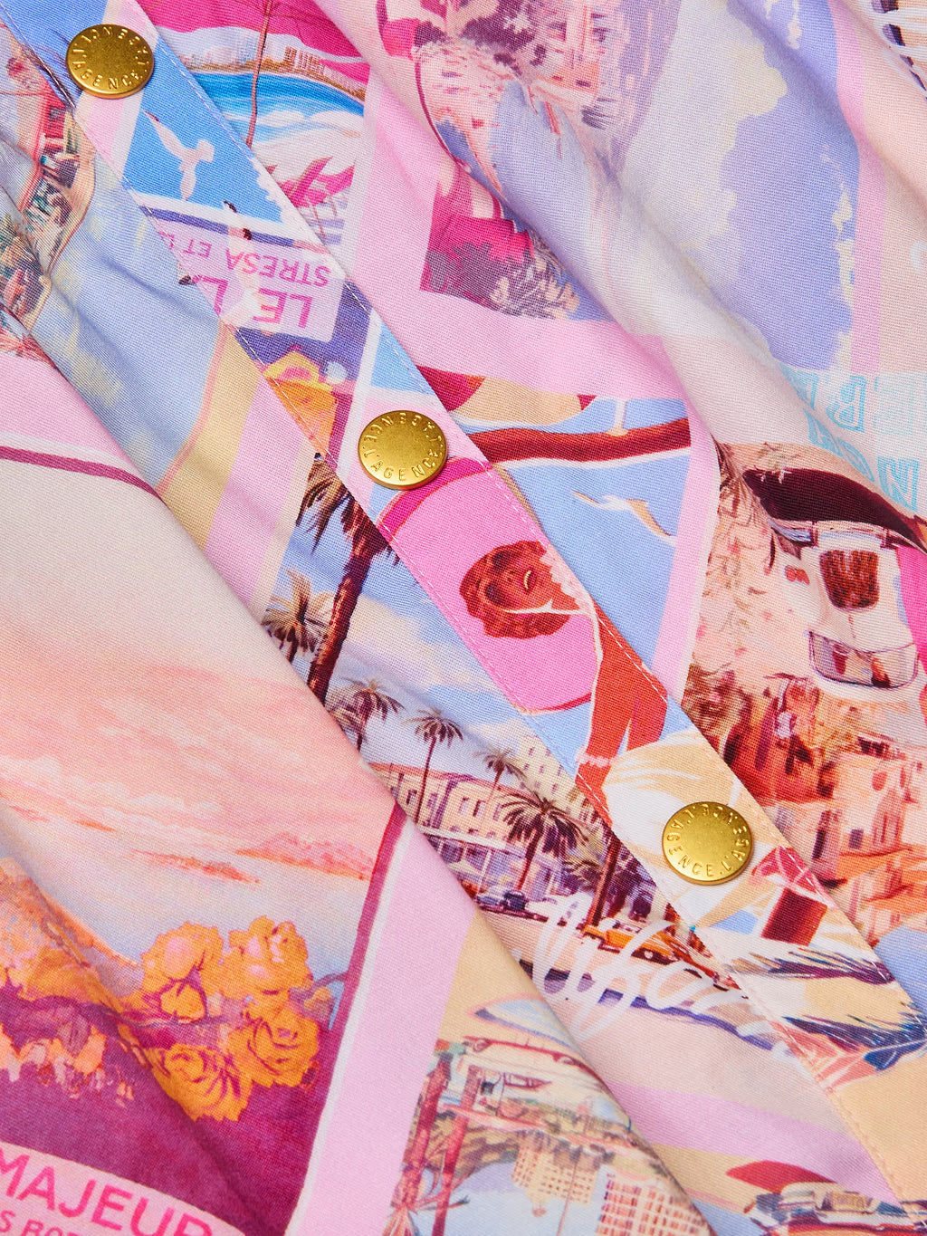 L'Agence Seina Poplin Midi Skirt - Light Pink Multi Small Postcard Print