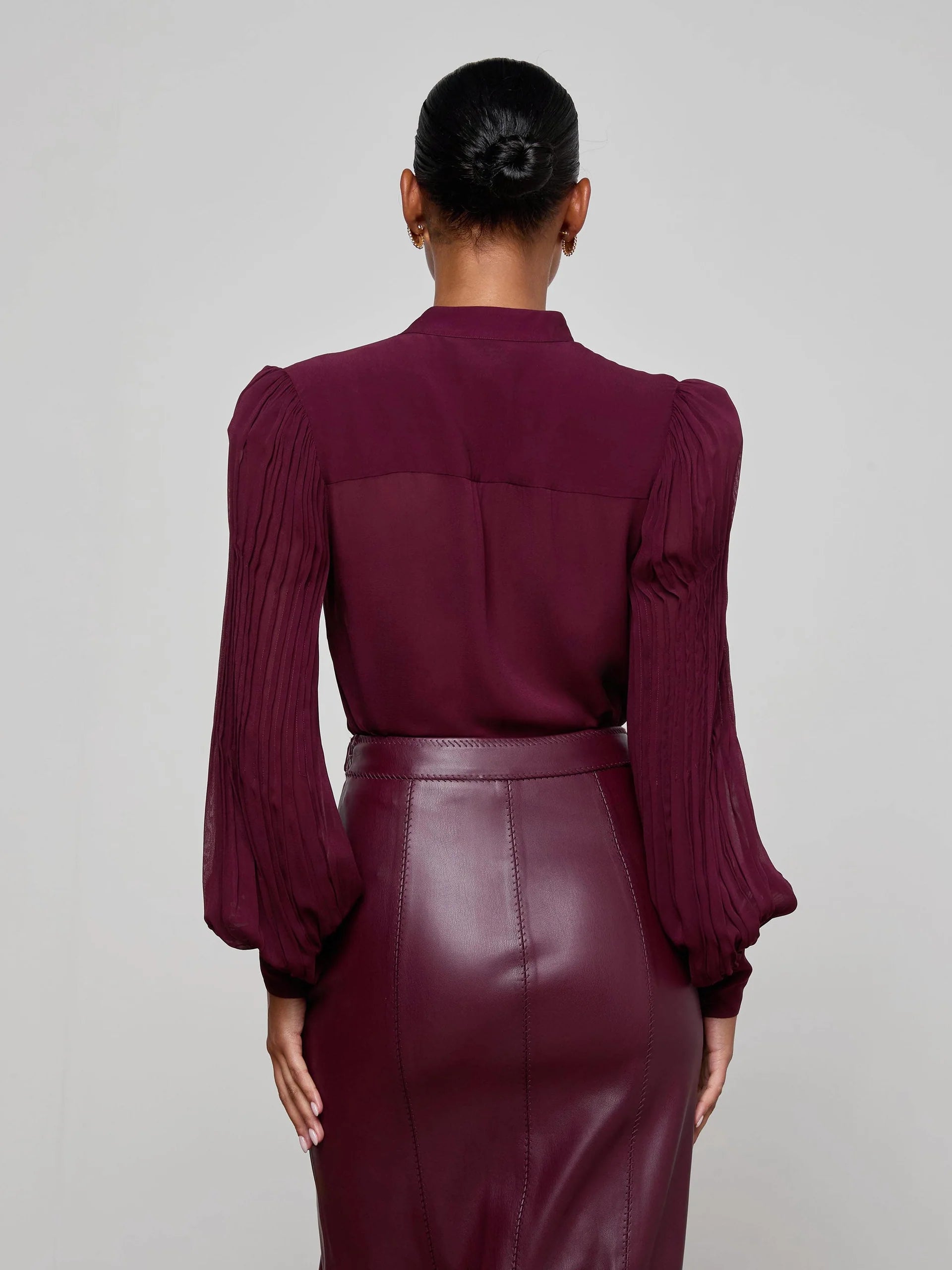 L'Agence Noor Pleated Blouse - Dark Port