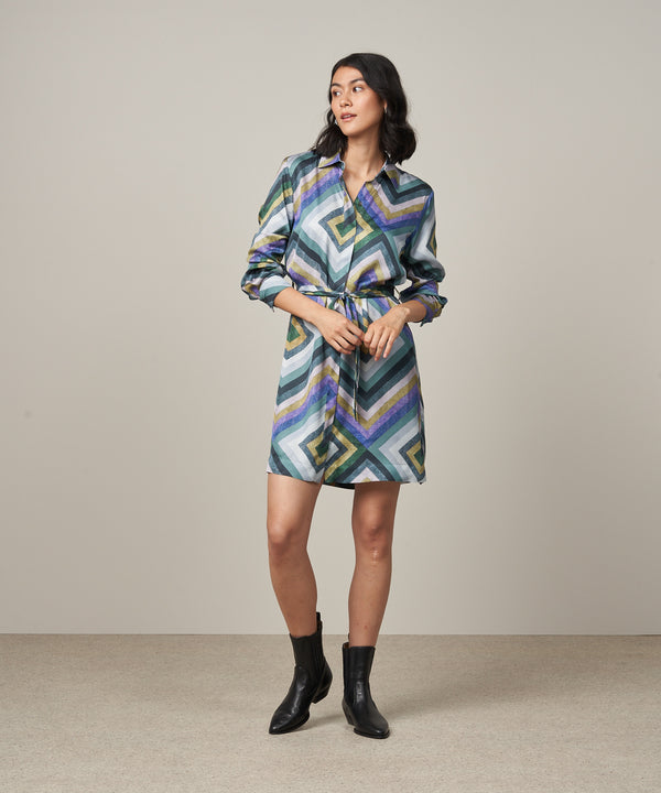 Hartford Grey Blue & Green Geometric Printed Revola Dress