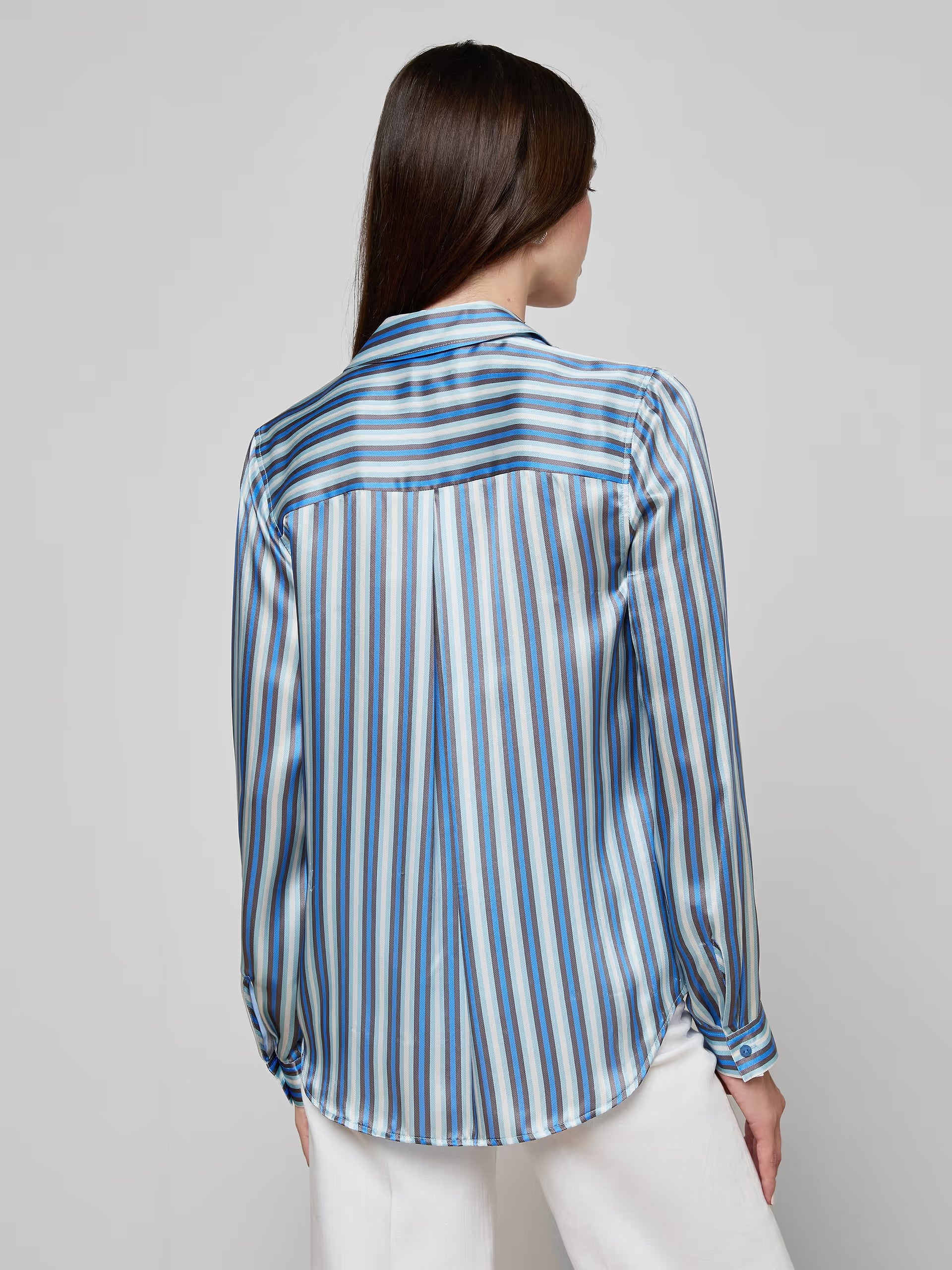 L'Agence Tyler Silk Blouse  - Blue Multi Herringbone Stripe