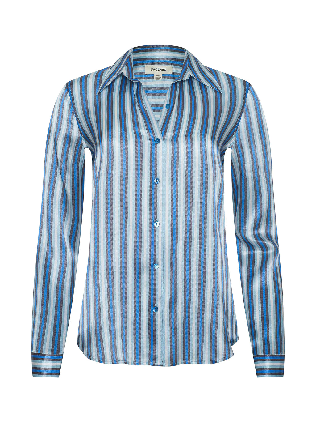 L'Agence Tyler Silk Blouse  - Blue Multi Herringbone Stripe