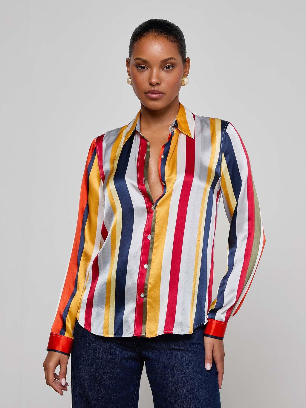 L'Agence Tyler Silk Blouse - Multi Bright Stripe