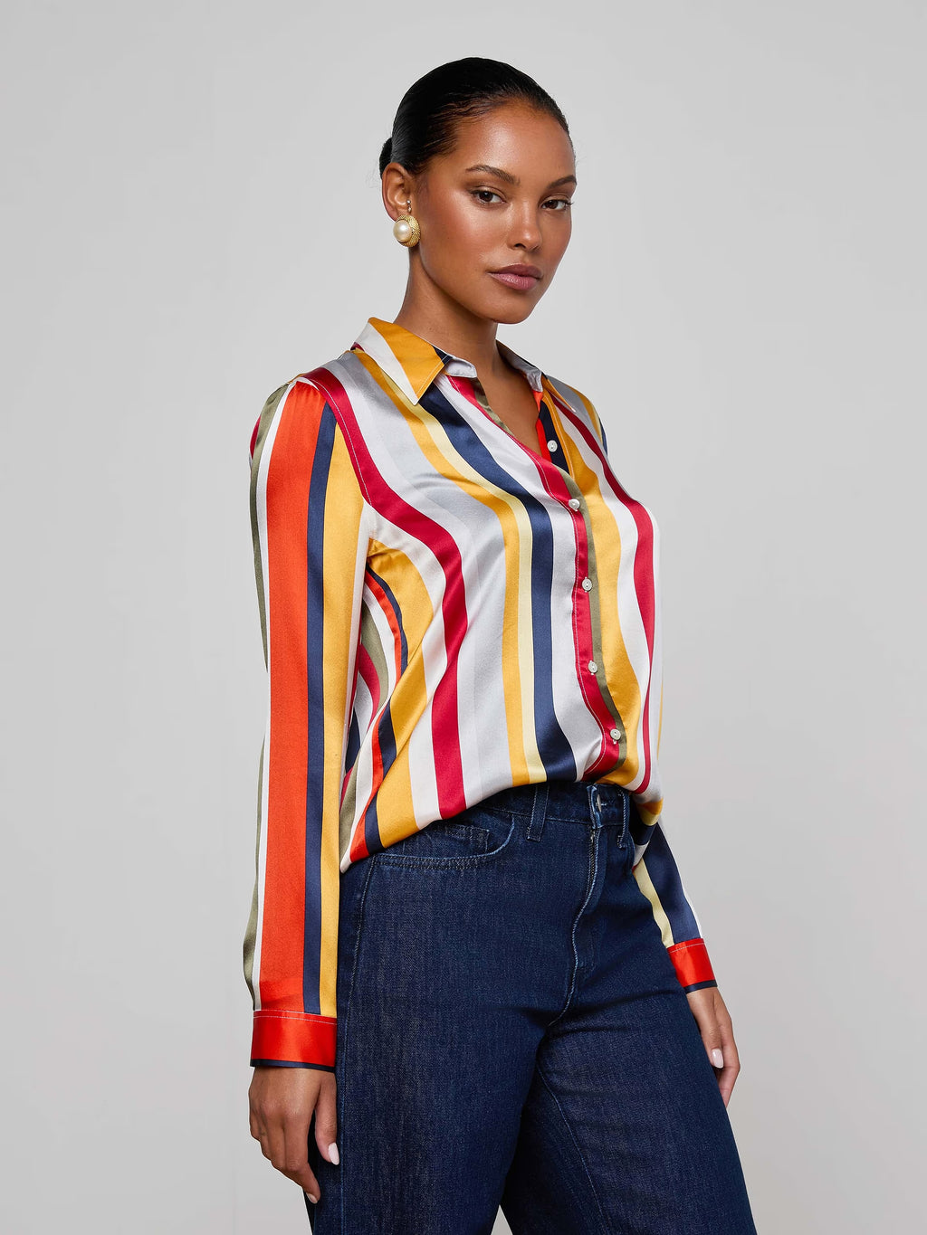 L'Agence Tyler Silk Blouse - Multi Bright Stripe