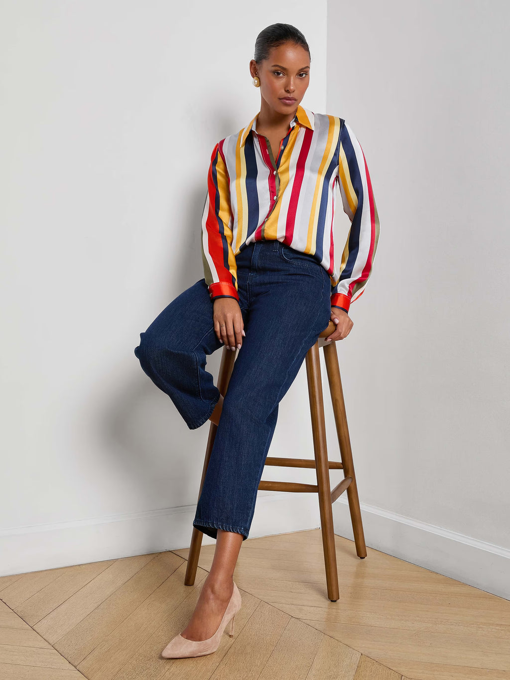 L'Agence Tyler Silk Blouse - Multi Bright Stripe