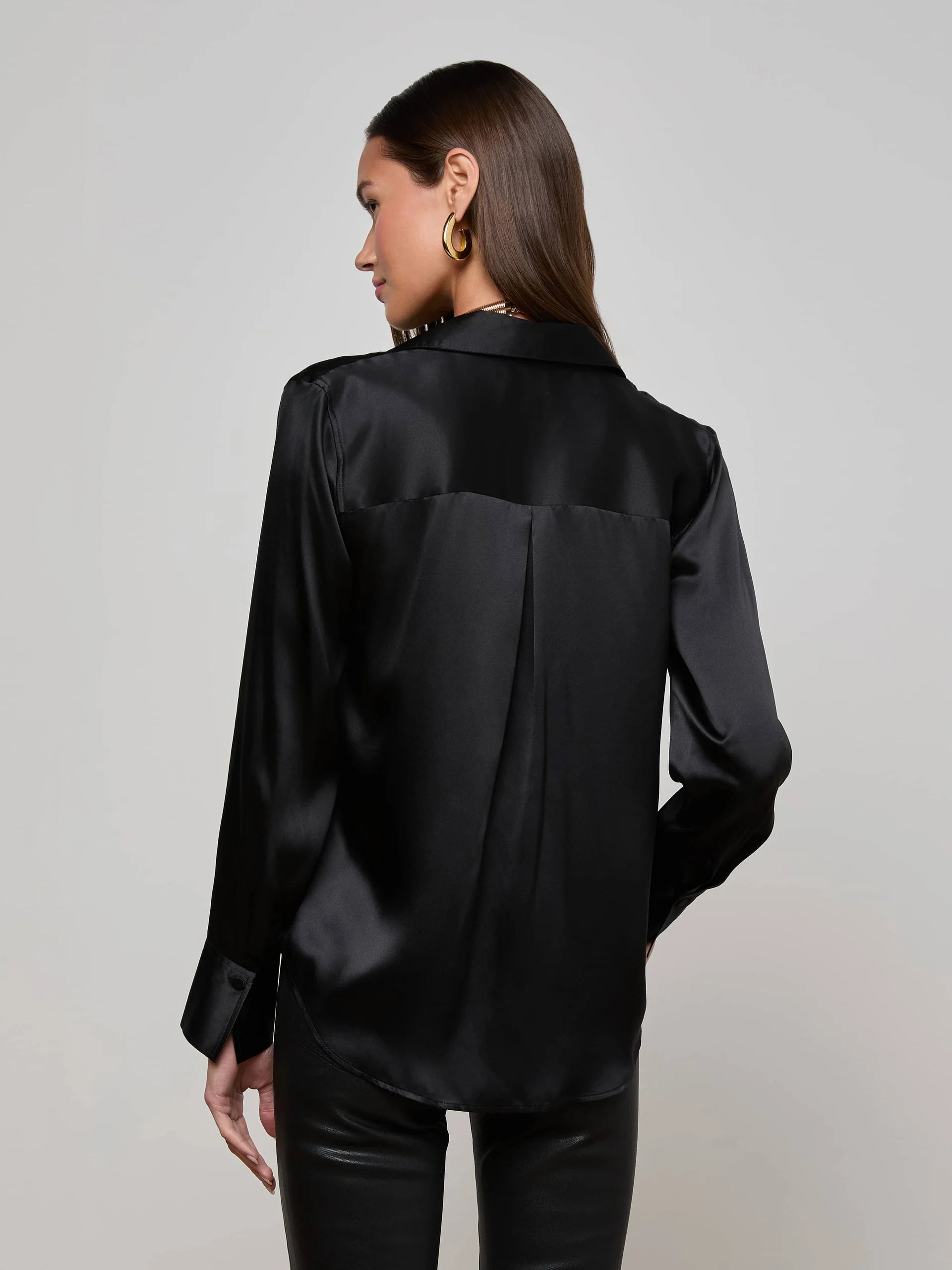 L'Agence Divya Pintuck Silk Shirt - Black