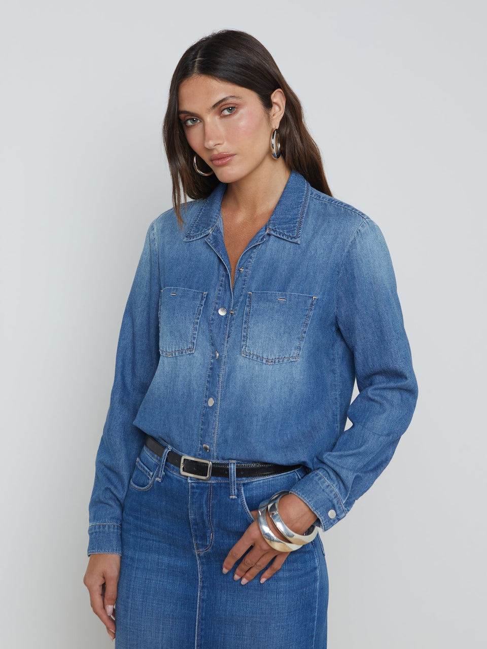 L'Agence Isla Denim Shirt in Anvil